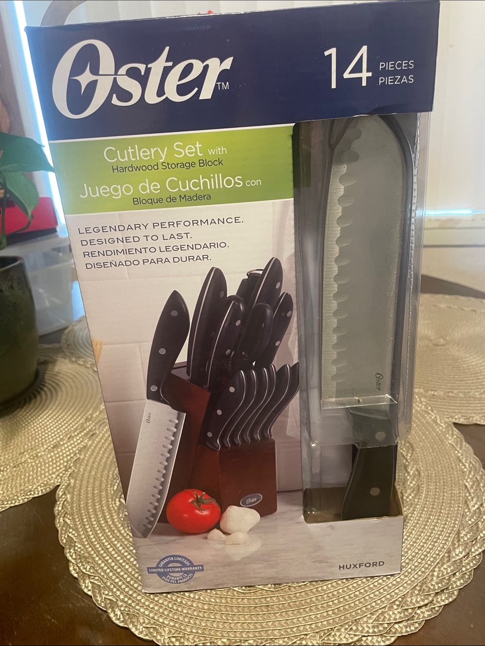 Oster Black Handle 14-Piece Cutlery Set with Wood Block
